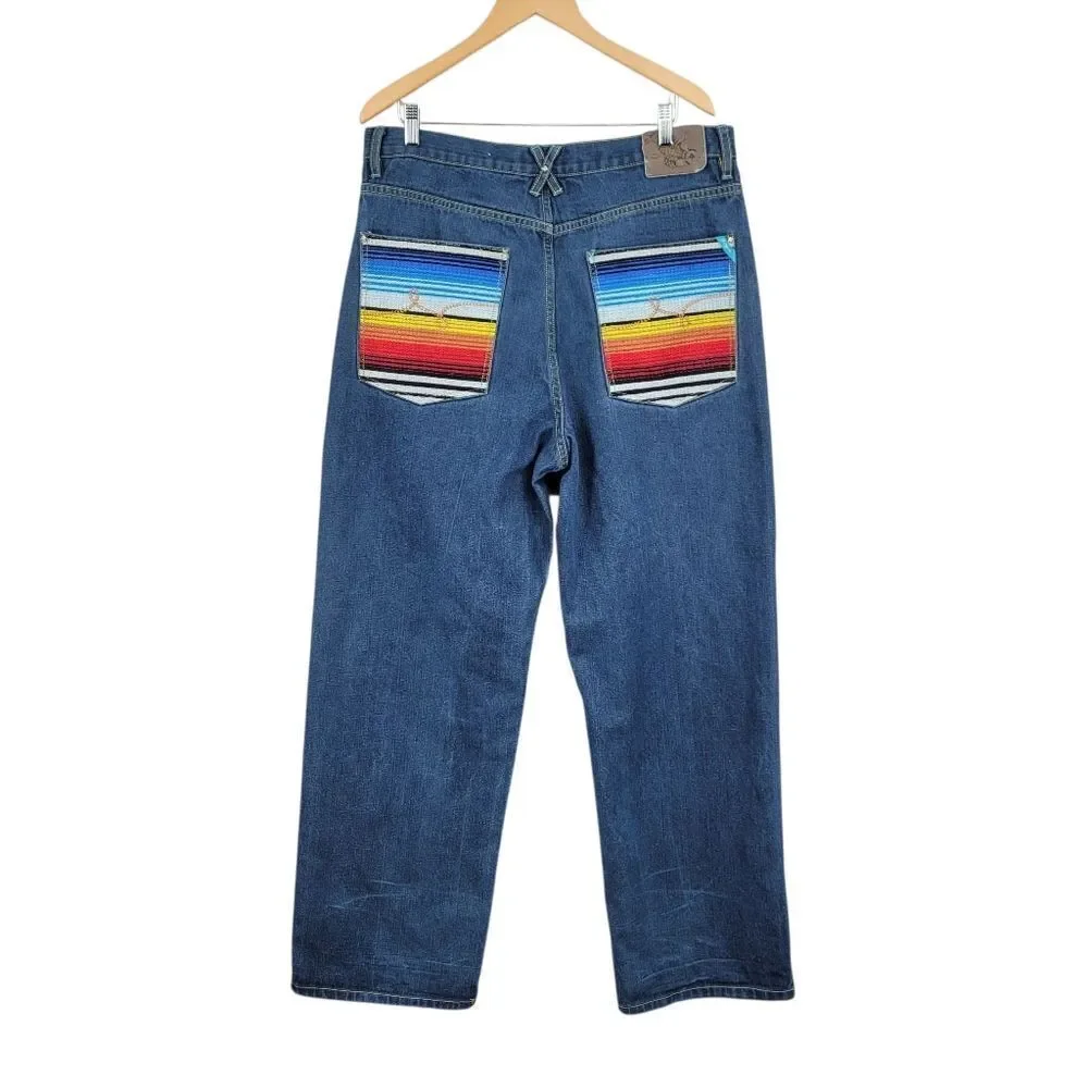 LRG Colorful Embroidered Wide Leg Baggy Denim Jeans